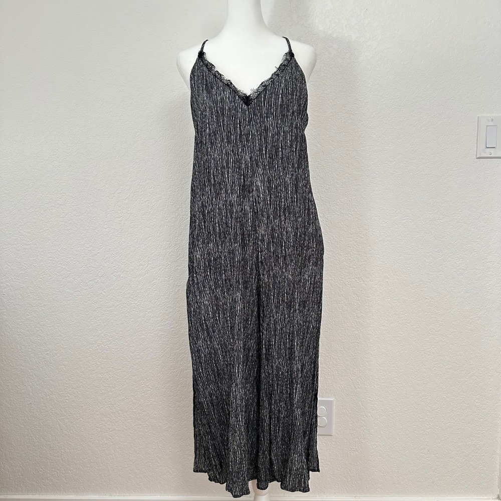 The Room Lace Racerback Wide Leg Jumpsuit Pants Women Large Black White Pleated